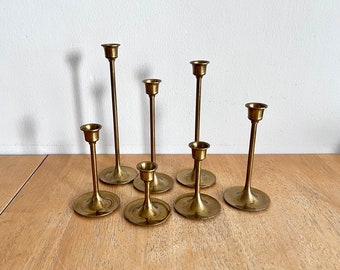 7 Brass Tulip Graduated Candlestick Holders, Candle Holders,