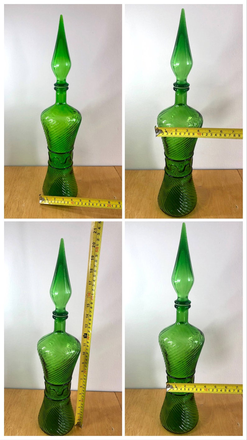 Vintage Green Hourglass Shape Ribbed Glass Bottle Decanter Etsy
