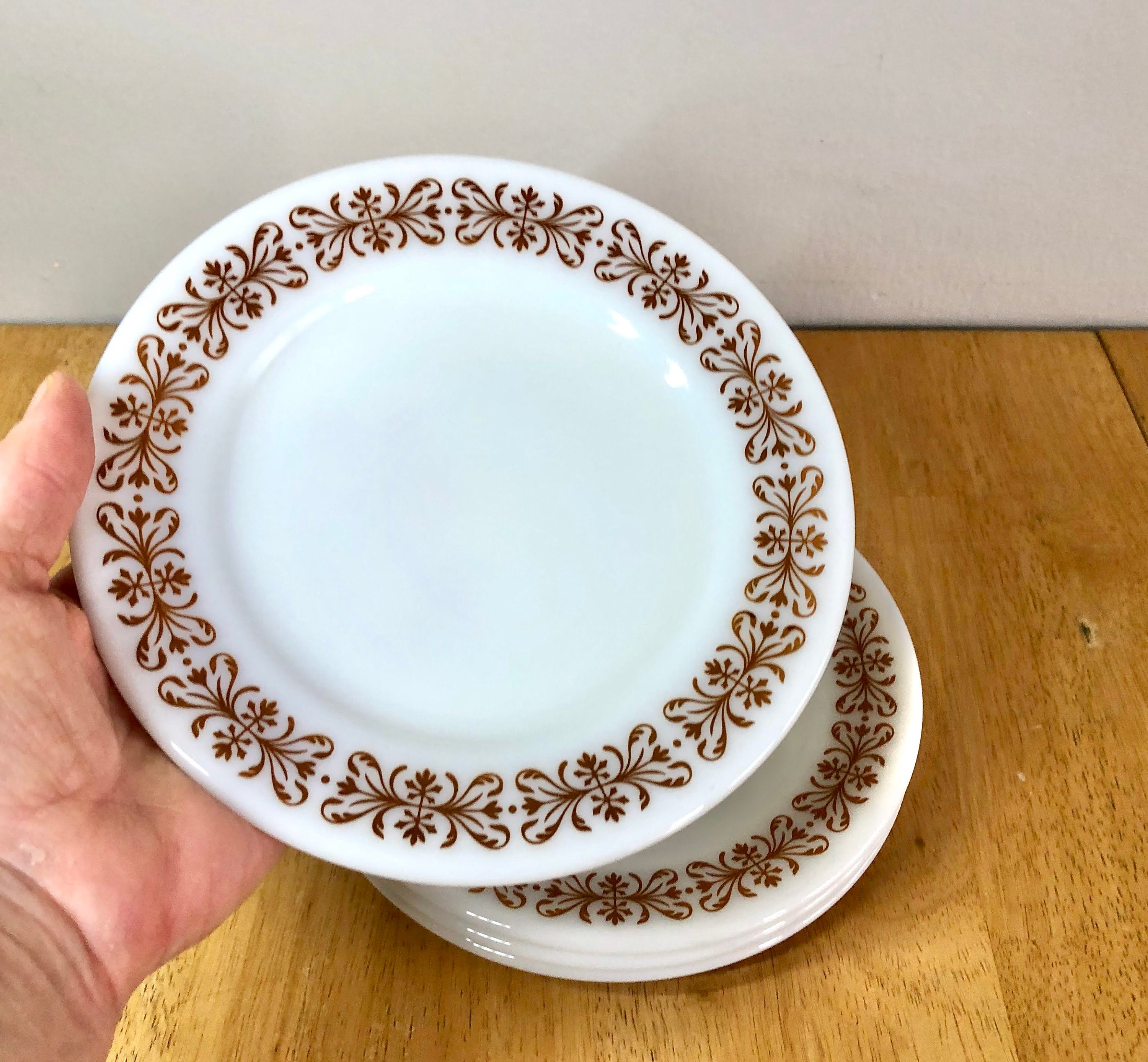 4 Vintage Corning Decor Dinnerware Milk Glass Copper Filigree Etsy