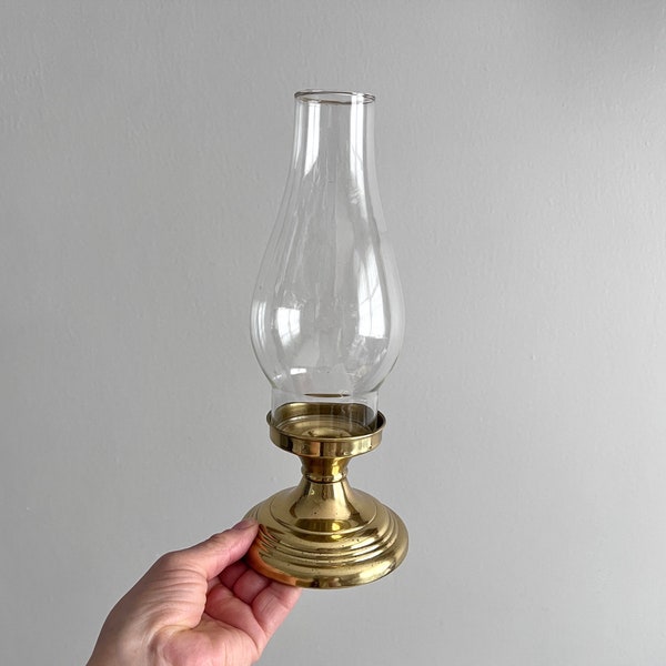 Brass Candlestick Holder with Clear Glass Hurricane/Candle Cover