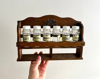 Wooden Wall Monted Spice Rack with 6 Glass Bottels