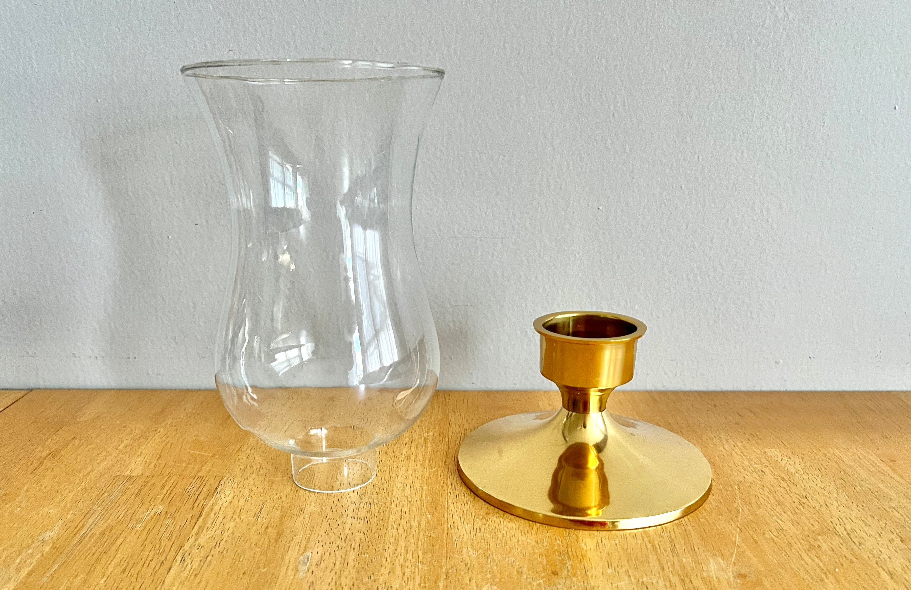 Vintage Brass Candlestick Holder With Clear Glass Hurricane Etsy