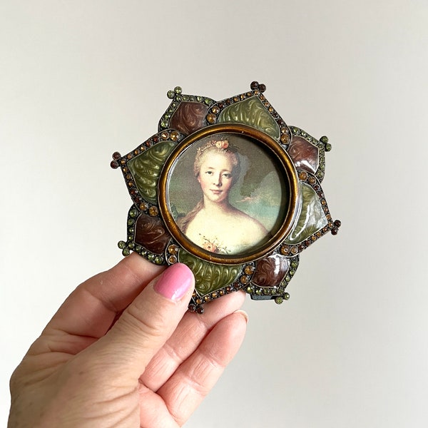 2.5" Di Small Round Enameled Metal Jeweled Standing Photo Frame