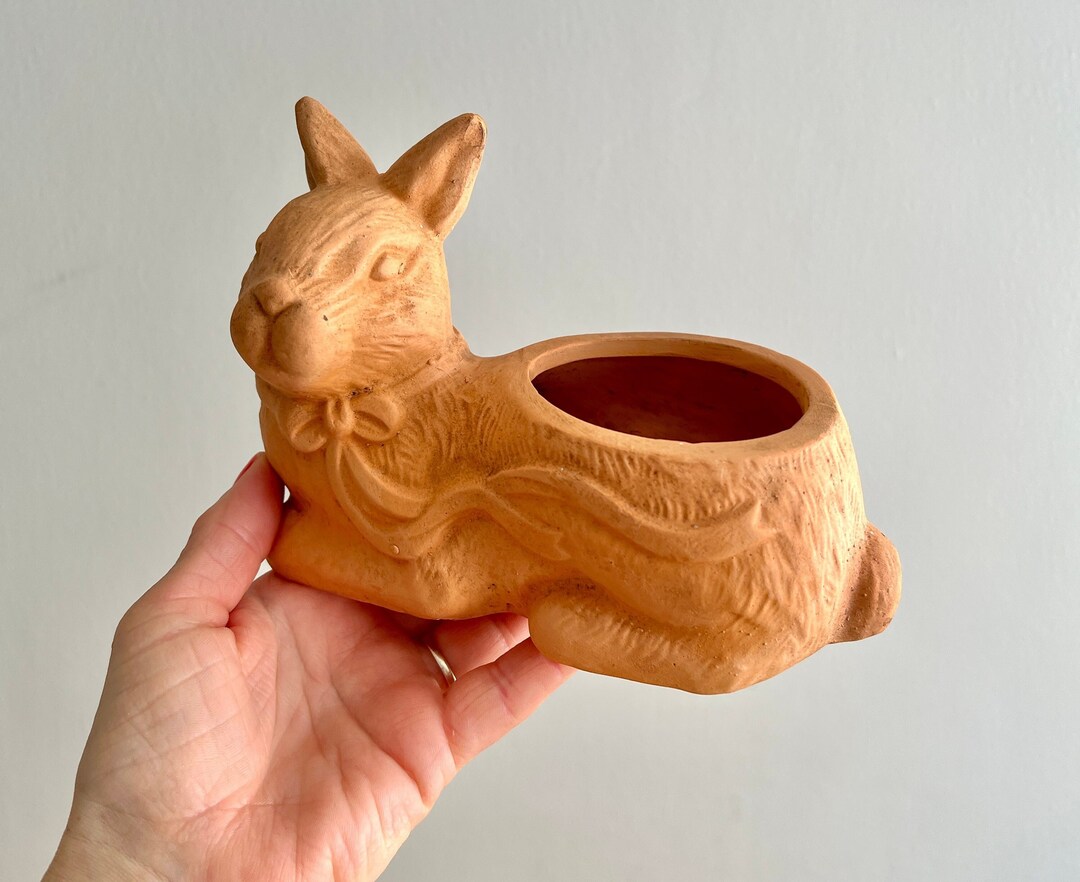Vintage Terra Cotta Bunny/rabbit Planter Marked Etsy