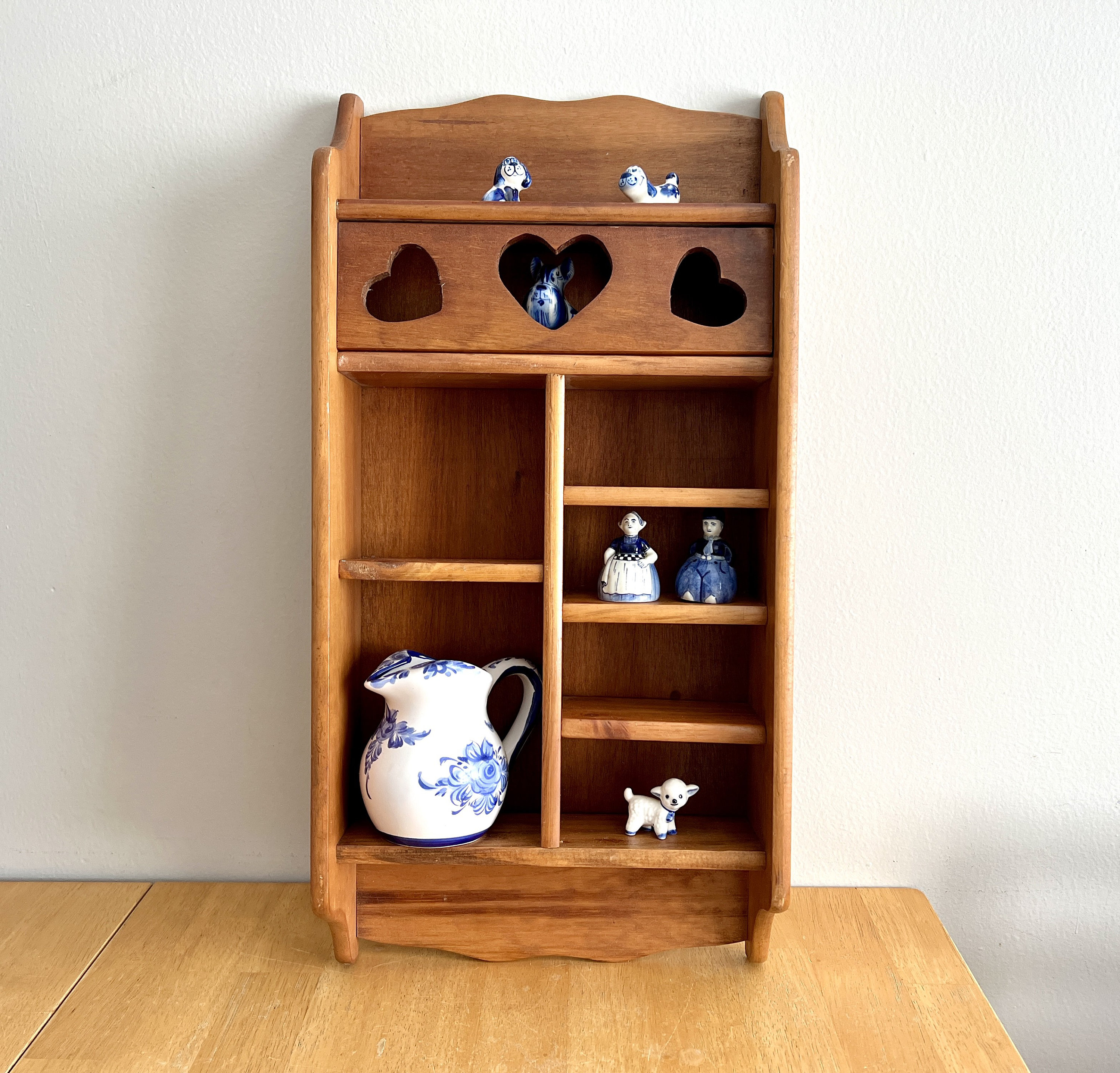 Vintage Solid Wood Wall Hanging Display Shelf With Cut Out Etsy