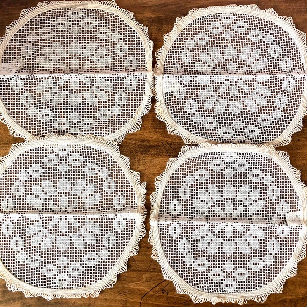 4 Vintage NOS Lace Cotton Placemats, Tray Cloth, Doilies, Made in Portugal by Leart