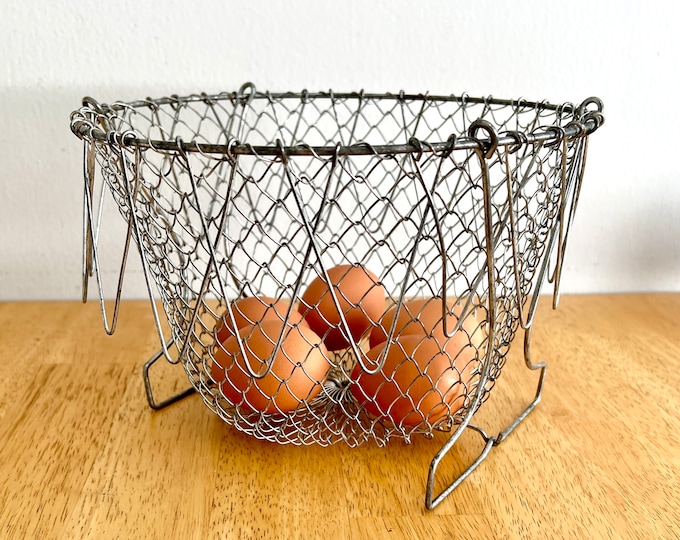Vintage French Collapsible Wire Mesh Egg Basket Etsy