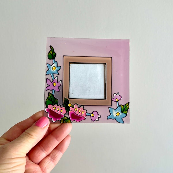 2"x 2" Hand Painted Floral Pattern Small Glass Standing Photo Frame