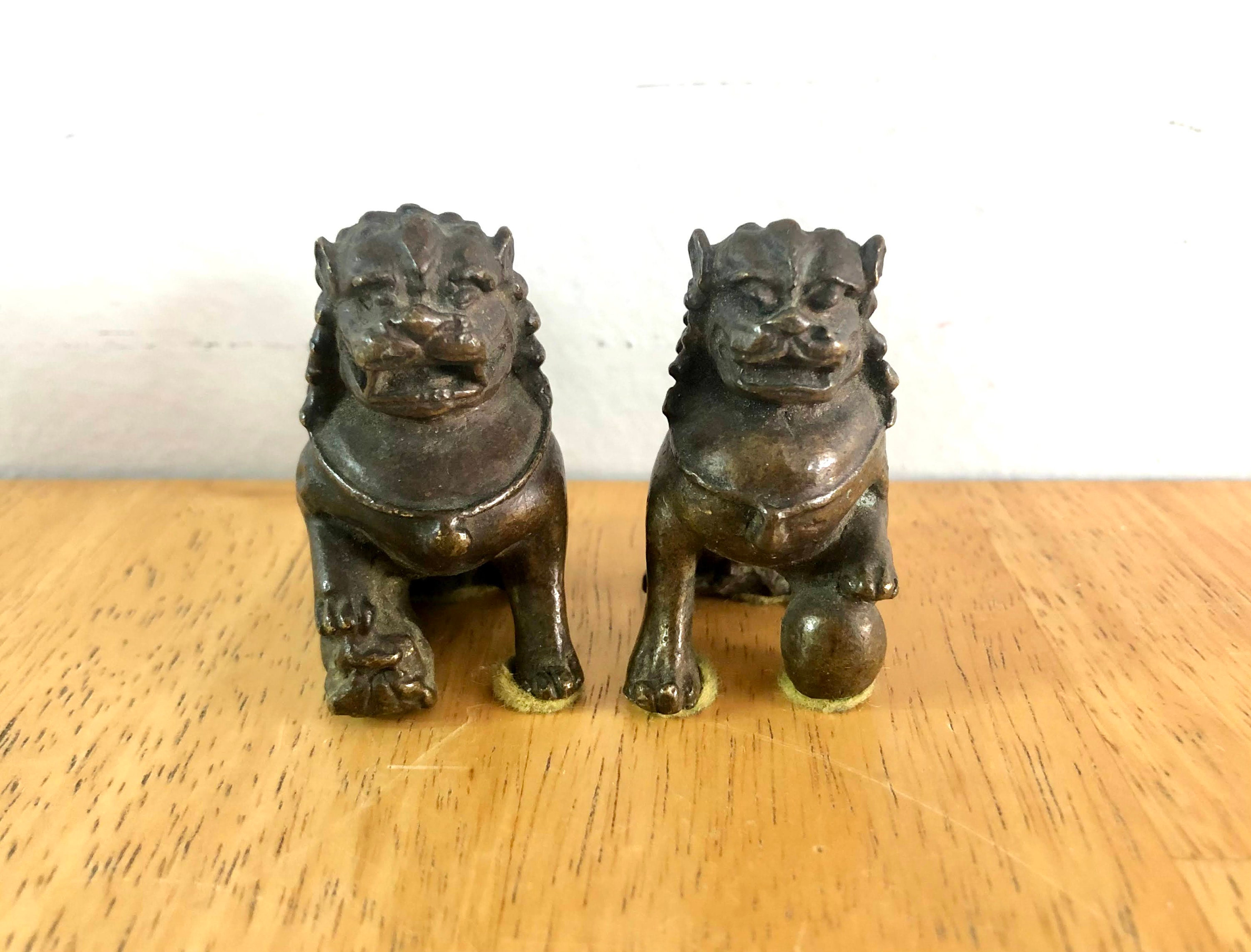 Vintage Antique Pair of Small Chinese Bronze Fu Foo Dogs Etsy