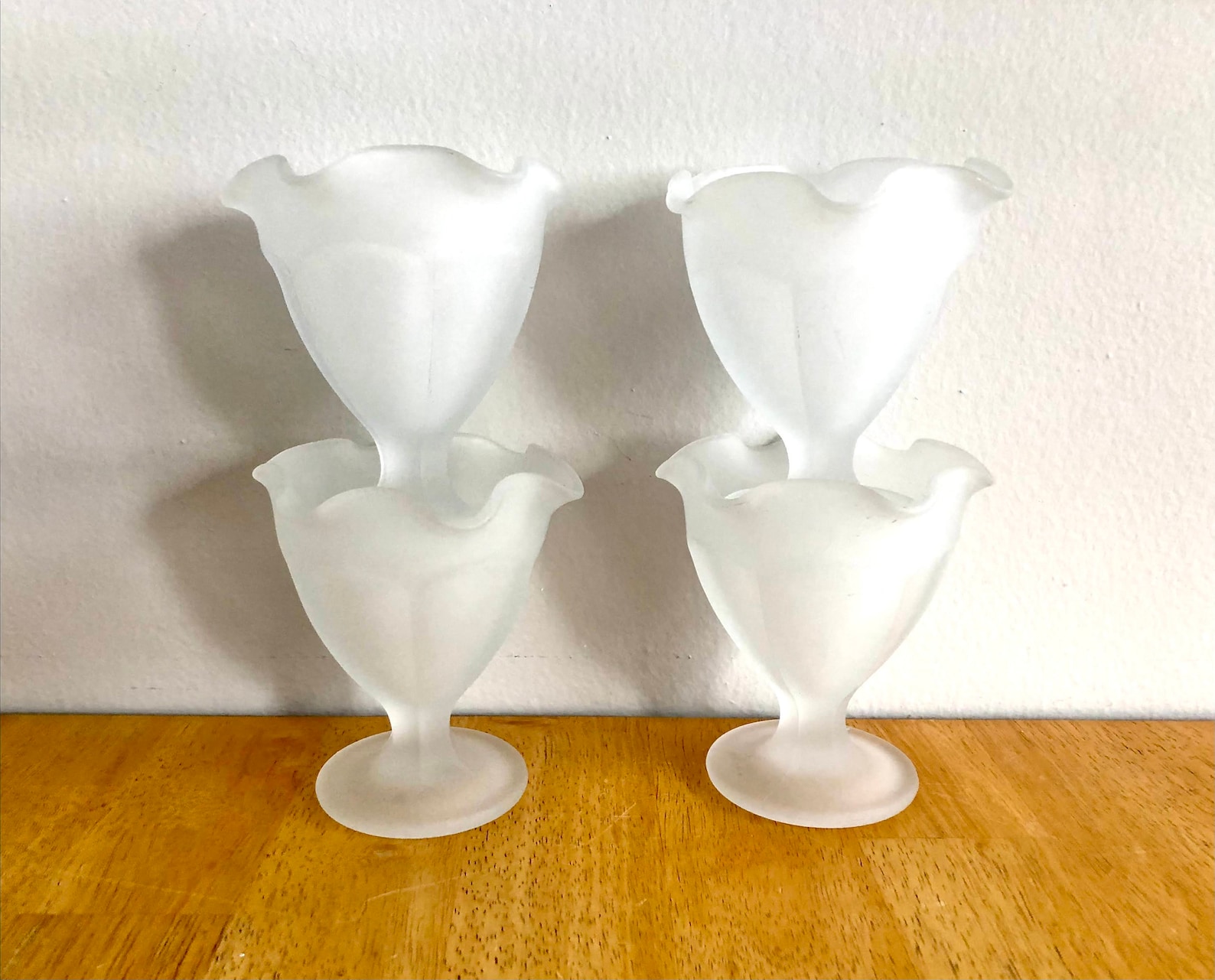 4 Vintage Frosted Glass Ice Cream/dessert Sherbet Cups Tulip Etsy