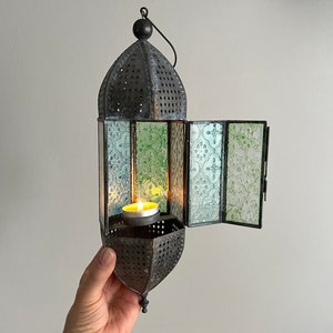 Moroccan Moorish Metal & Glass Candle Lantern