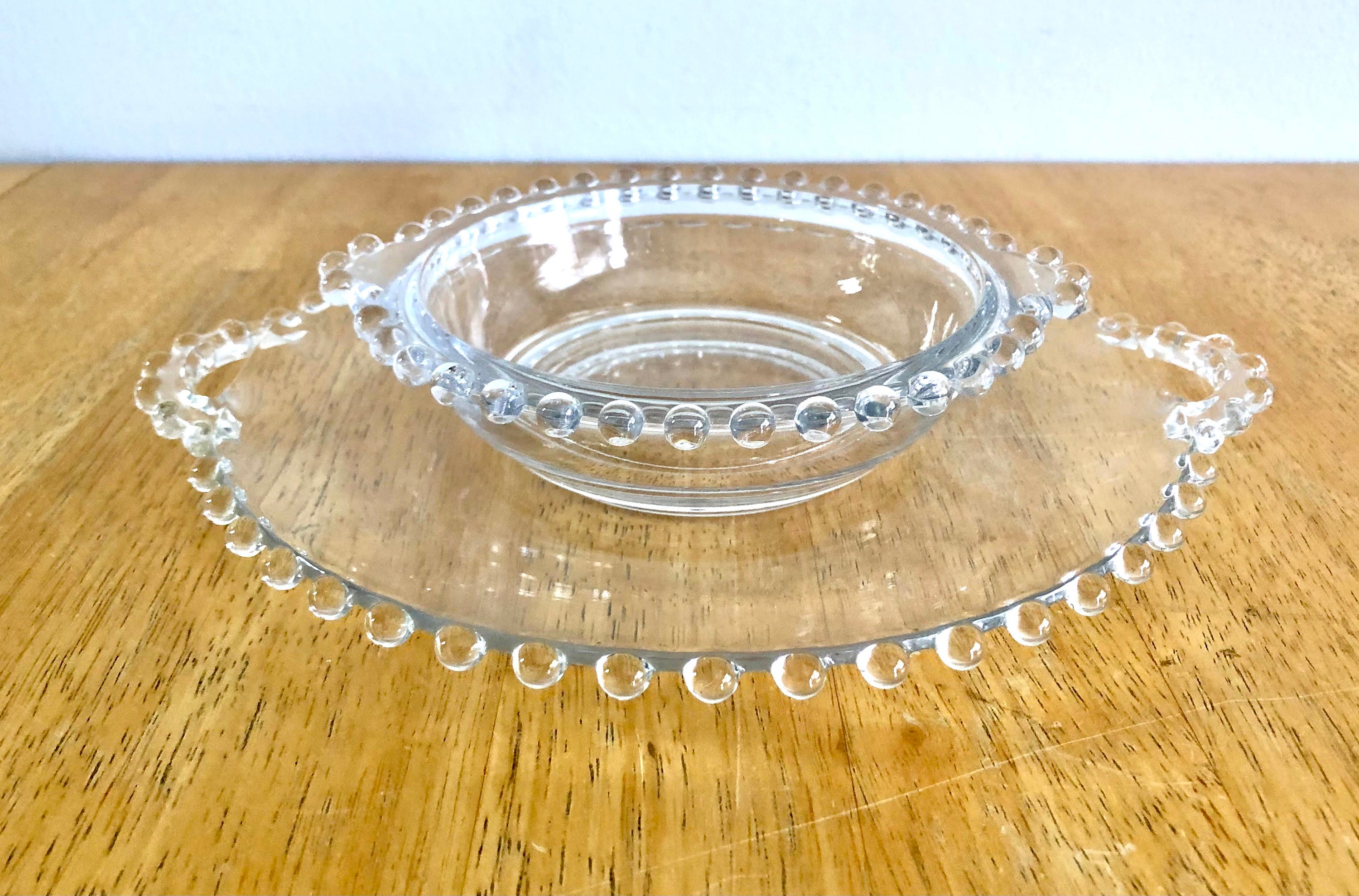 Vintage Glass Beaded Edge Small Bowl With Plate Candlewick Etsy