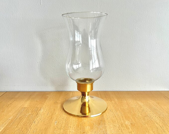 Vintage Brass Candlestick Holder With Clear Glass Hurricane Etsy