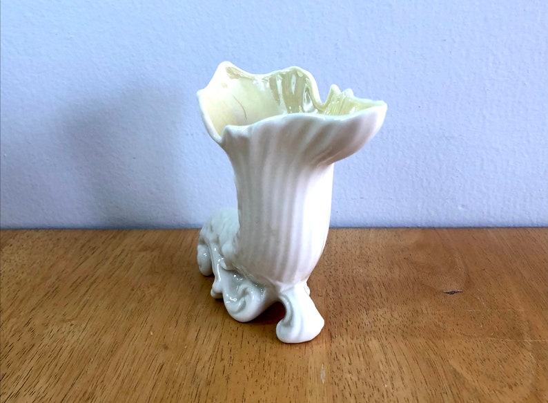 Vintage Belleek Porcelain Cornucopia Spill Vase 7th Etsy
