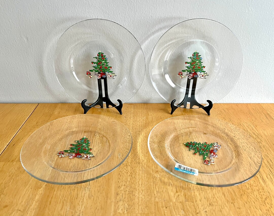 4 Arcoroc France Glass Christmas Tree Dessert Plates Etsy