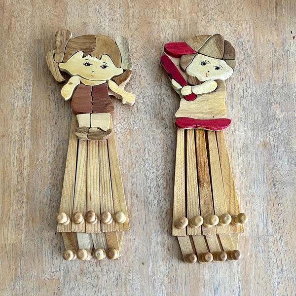 Children Accordion Wood Peg Rack, Boy or Girl Hanger to Choose From