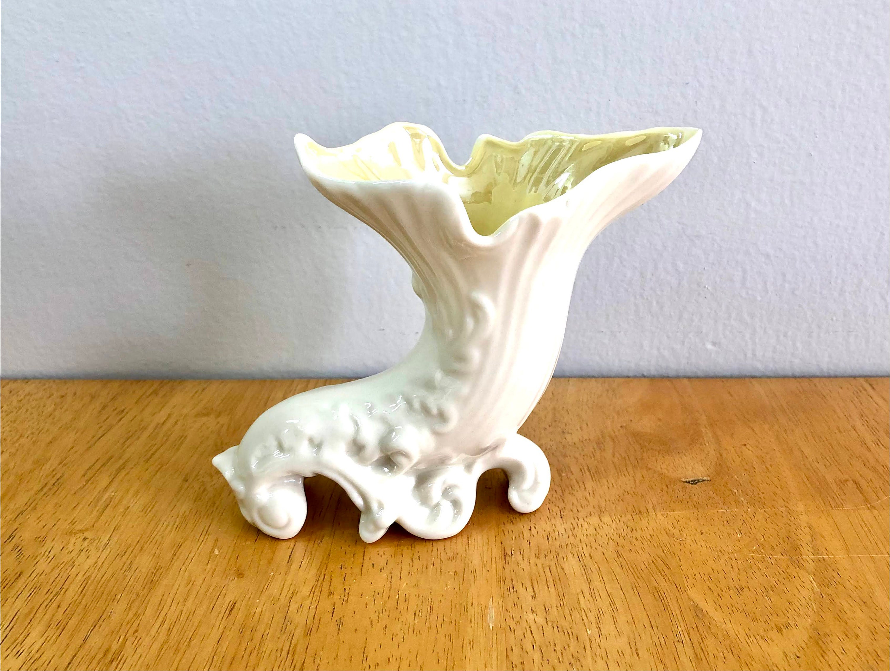 Vintage Belleek Porcelain Cornucopia Spill Vase 7th Etsy