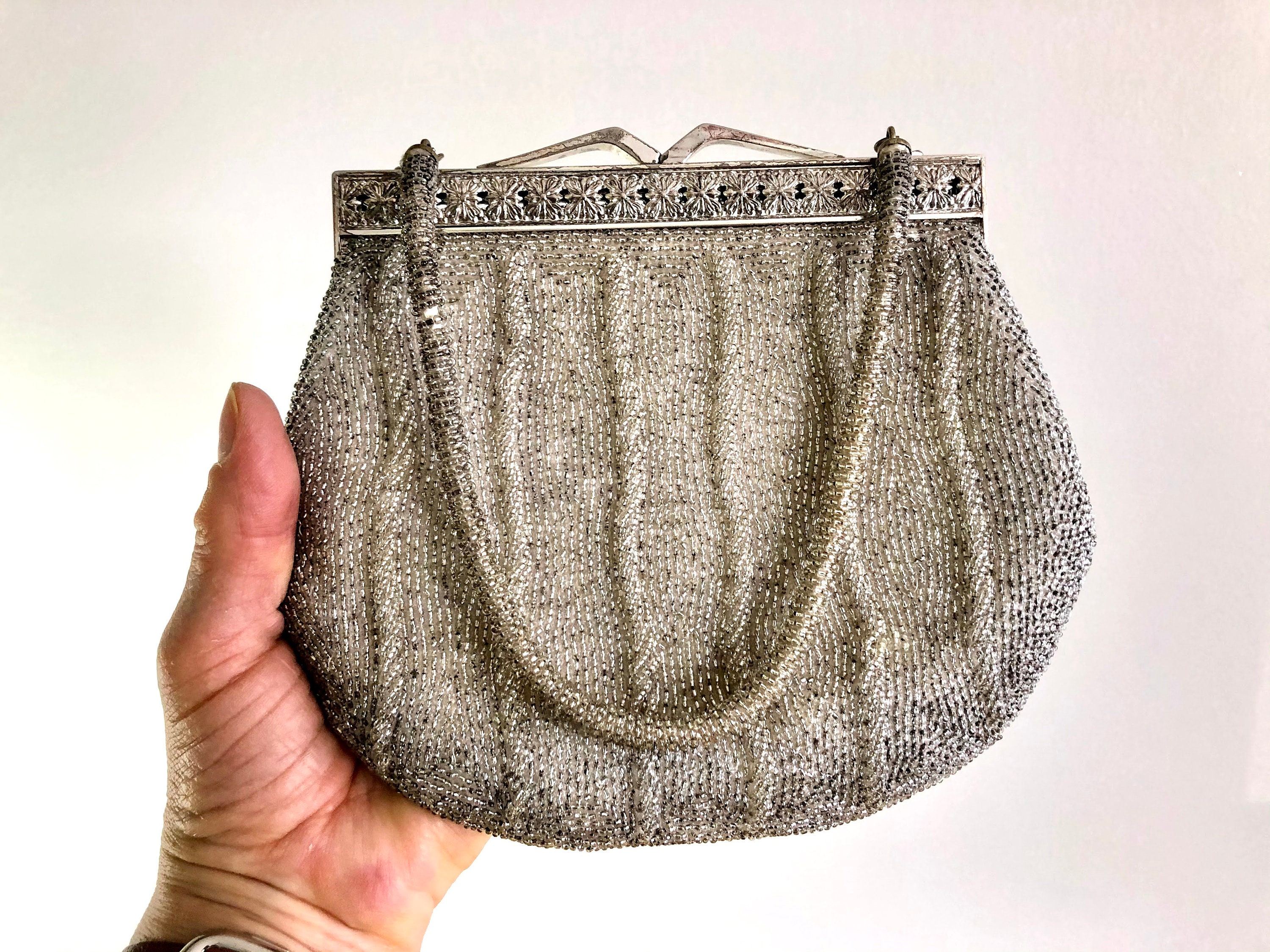 SOLD Vintage Japan-Made White Beaded Clutch → Hotbox Vintage