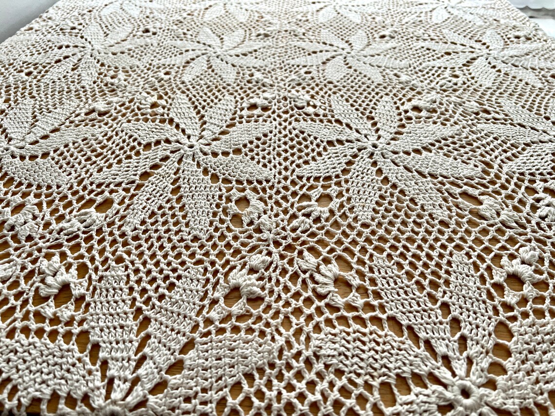 Vintage Large Beige Crochet Rectangle Tablecloth Large - Etsy