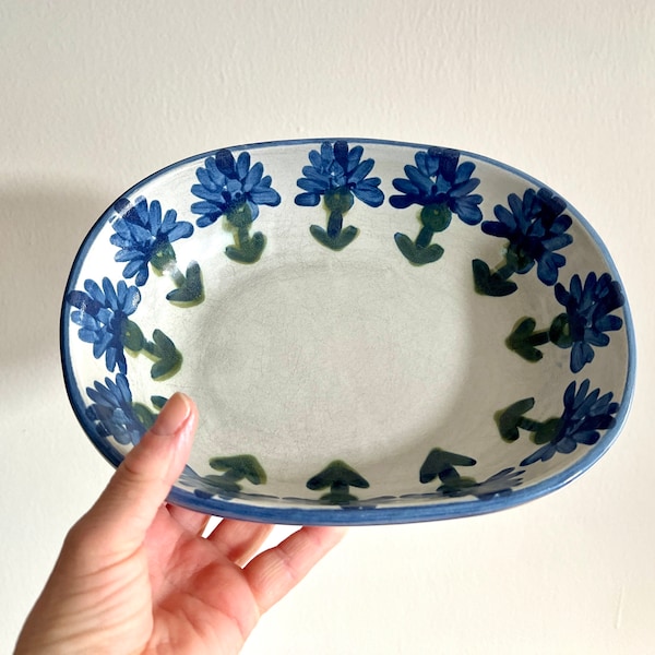 9.75"x 7.75" Louisville Stoneware Blue Cornflower Bachelor Button Oval Serving Bowl