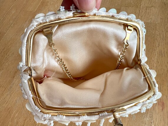 Cream Color Purse Evening Bag with Sequins and Pe… - image 6