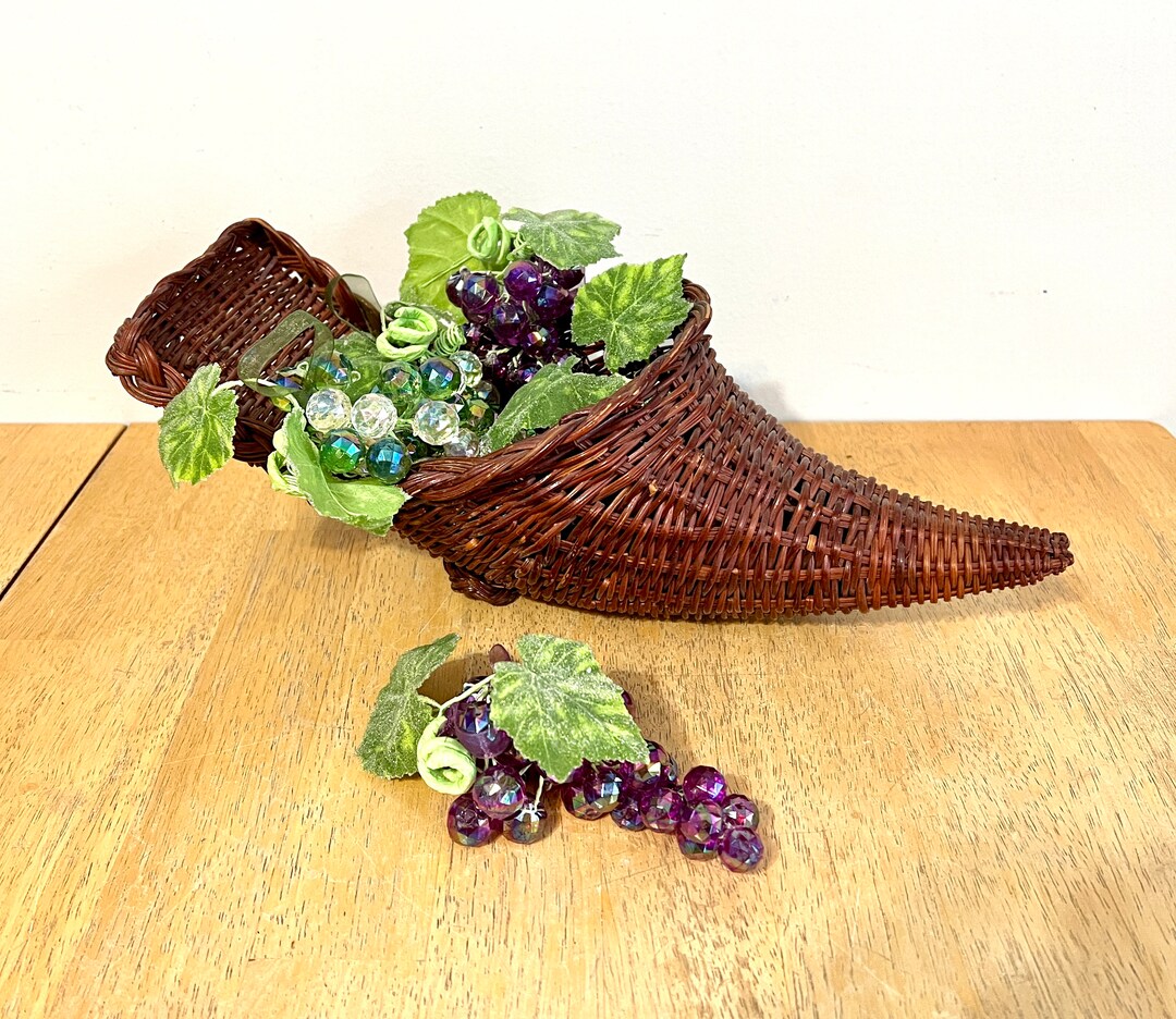 Cornucopia Wicker Basket Small Woven Horn of Plenty Basket Etsy