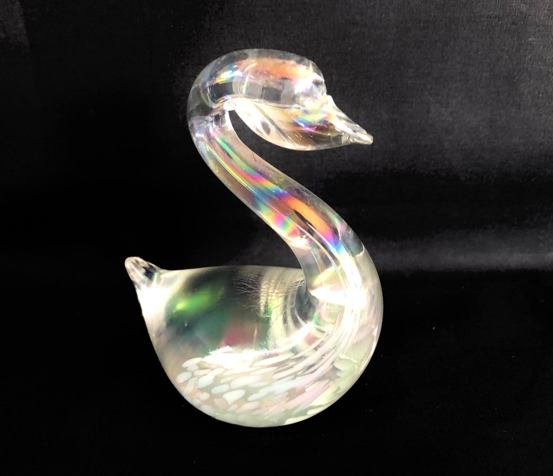 Vintage Iridescent Glass Swan Hand Blown Clear Glass Swan Etsy