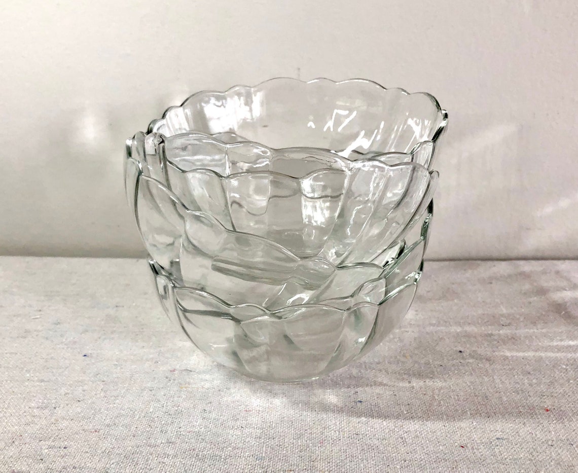 5 Vintage Arcoroc USA Fluted Glass Bowls Scalloped Rim Etsy