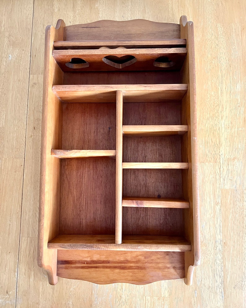 Vintage Solid Wood Wall Hanging Display Shelf With Cut Out Etsy