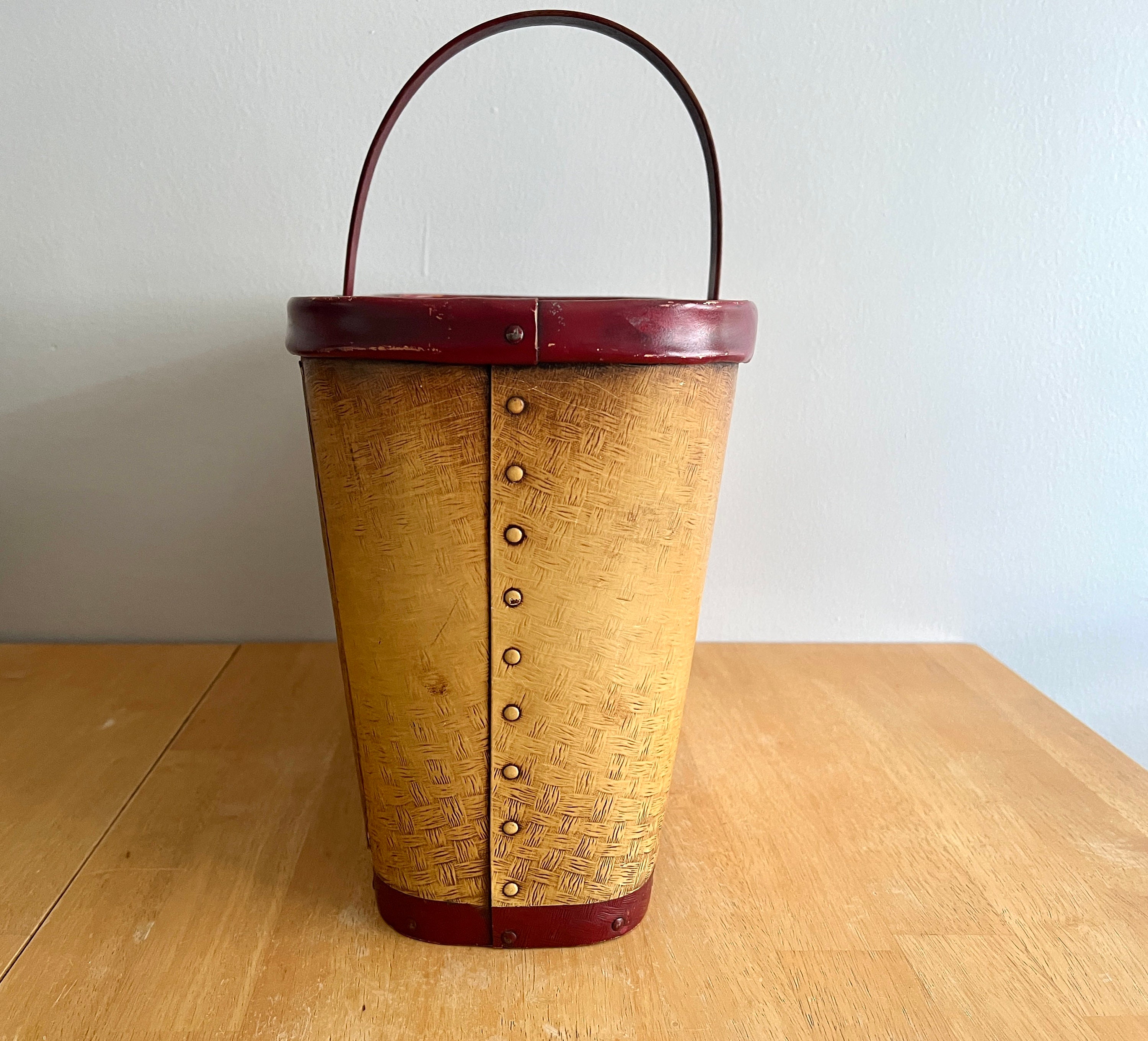 Vintage Wooden Basket With Handle Magazine Holder Organizer Etsy