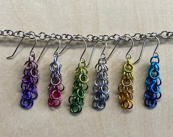 Ombre shaggy loop earrings - Shaded color earrings - Lightweight aluminum earrings - Colorful earrings - Chainmaille earrings, Multi-color