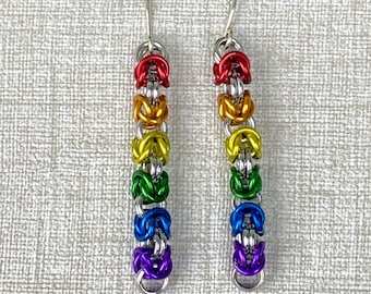 Rainbow Chainmail Earrings: Anodized Aluminum Byzantine Weave
