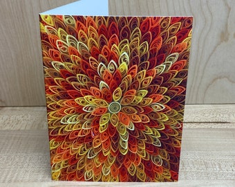 Orange starburst greeting card - quilled paper art - blank greeting card - happy birthday - get well soon - thinking of you