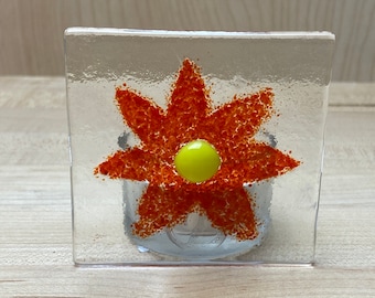 Fused glass tea light candle holder - tealight candle holder - Halloween tea lights - maple leaf - oak leaf - flower candle holder