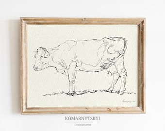 Cow Drawing Print: Farmhouse Animal Wall Art (Digital Download)