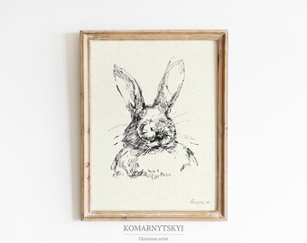 Rabbit Drawing Art Print: Minimalist Nordic Decor (Digital Download)