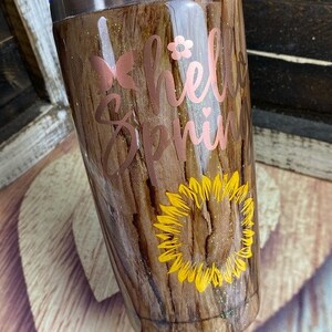 Hello Spring Woodgrain, Glitter And Sunflowers 20oz Tumbler