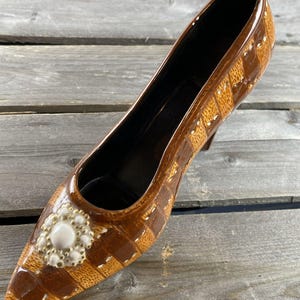 Vintage Two Tone Brown Porcelain Patchwork Women's Pumps Shoes Keepsake Shoe