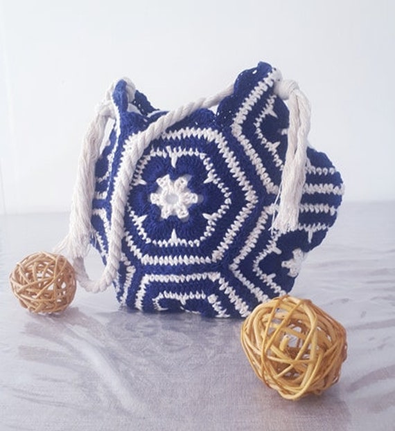 White and blue crochet bag for women Etsy