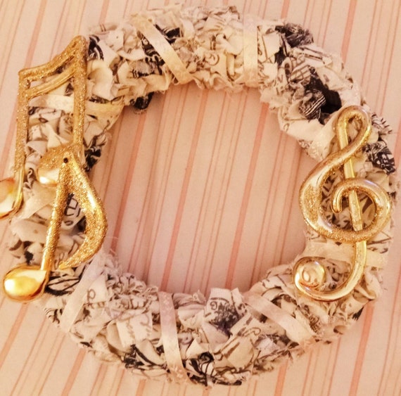 Small Fabric Punched Foam Wreath With Treble Clef/eighth Note Accents. 