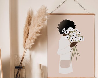 Black Woman Art, INSTANT DOWNLOAD, Printable Art, African Woman Art, Boho Wall Art, Floral print, Black Girl Art Print, Black Woman Art.