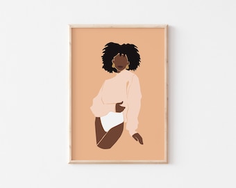 Black Woman Art, INSTANT DOWNLOAD, Printable Art, African Woman Art, Boho Wall Art, Fashion print, Black Girl Art Print, Black Woman Art.