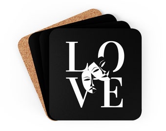Love Theater Corkwood Coaster Set, Theater Lover Gifts, Gifts for Actors, Theater Coasters