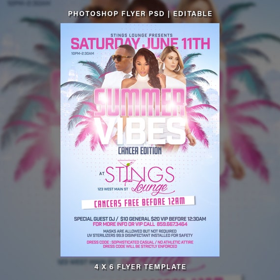 Summer Vibes Urban Club Flyer Template 4x6 Postcard Etsy