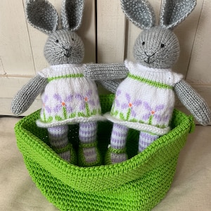 Hand Knit Stuffed Bunny (Spring Flowers)