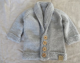 Hand Knit Baby Cardigan ("Light Grey")