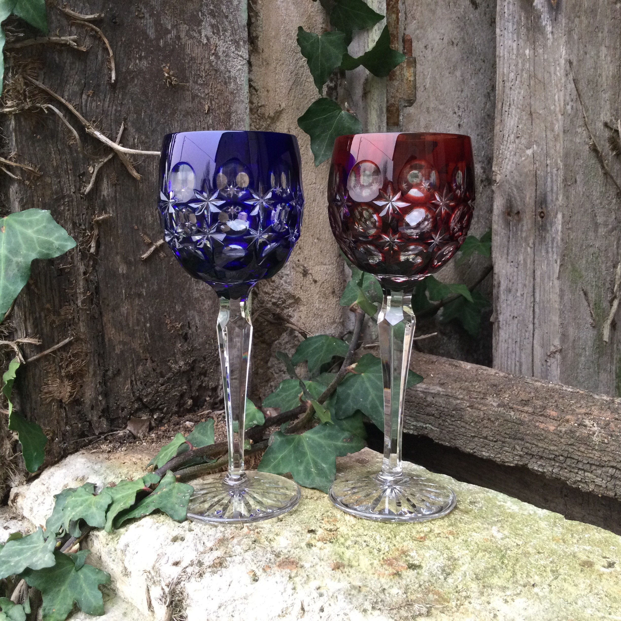 2 Verres en Cristal Boho Villeroy et Boch à Vin Longue Tige Une Paire de Coupés Colorés Pour Lui Son