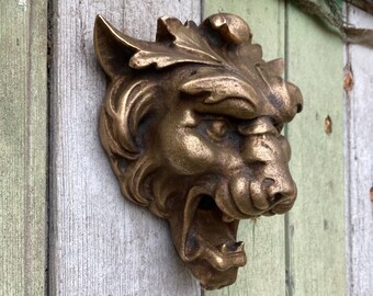 Bronze lion head wall ornament/Bordeaux chateau salvage/gargoyle/bronze embellishment/interior exterior decor/French antique bronze