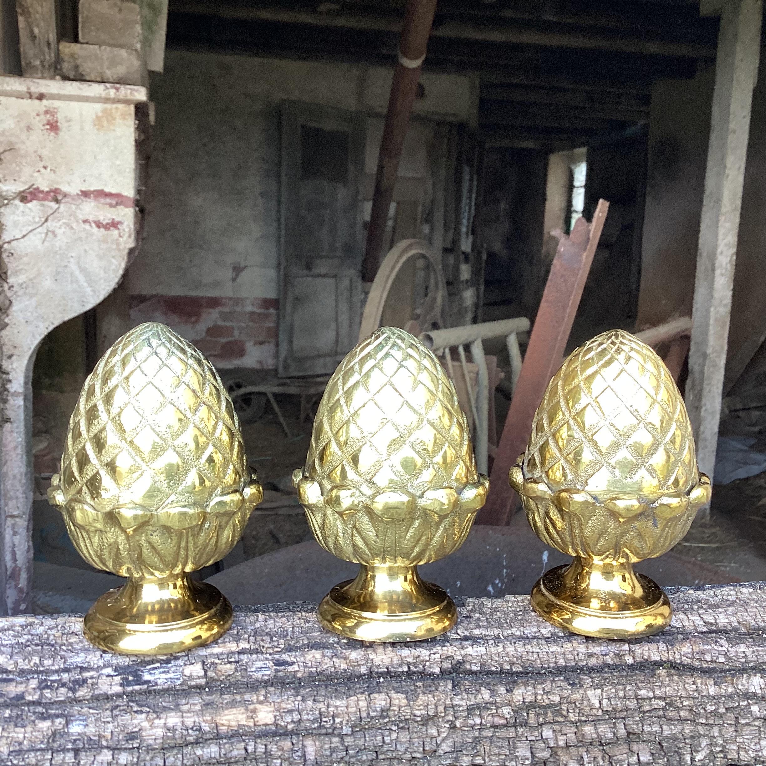 A gilded bronze finial/a pineapple finial/curtain rod decor/chateau salvage/French decorative hardware/newel post finial