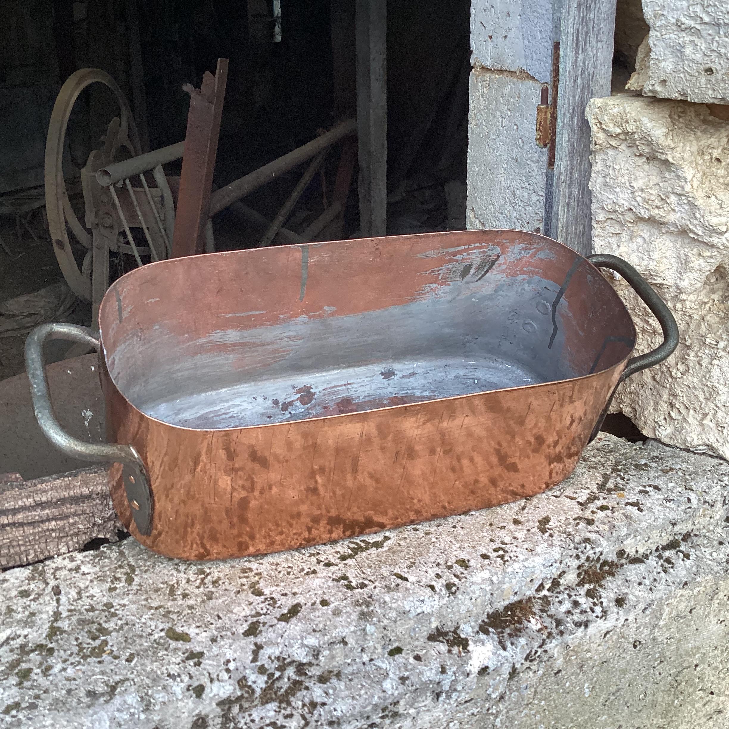 アンティークのフランス製銅製大鍋（蓋付き）、1900年代の調理器具